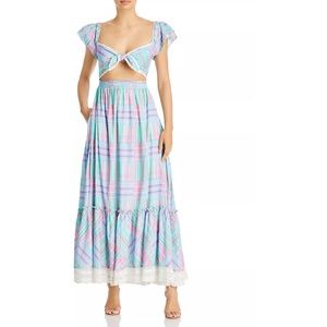 LoveShackFancy Emeka Maxi Cutout Plaid Gingham dress in Candyland Multi